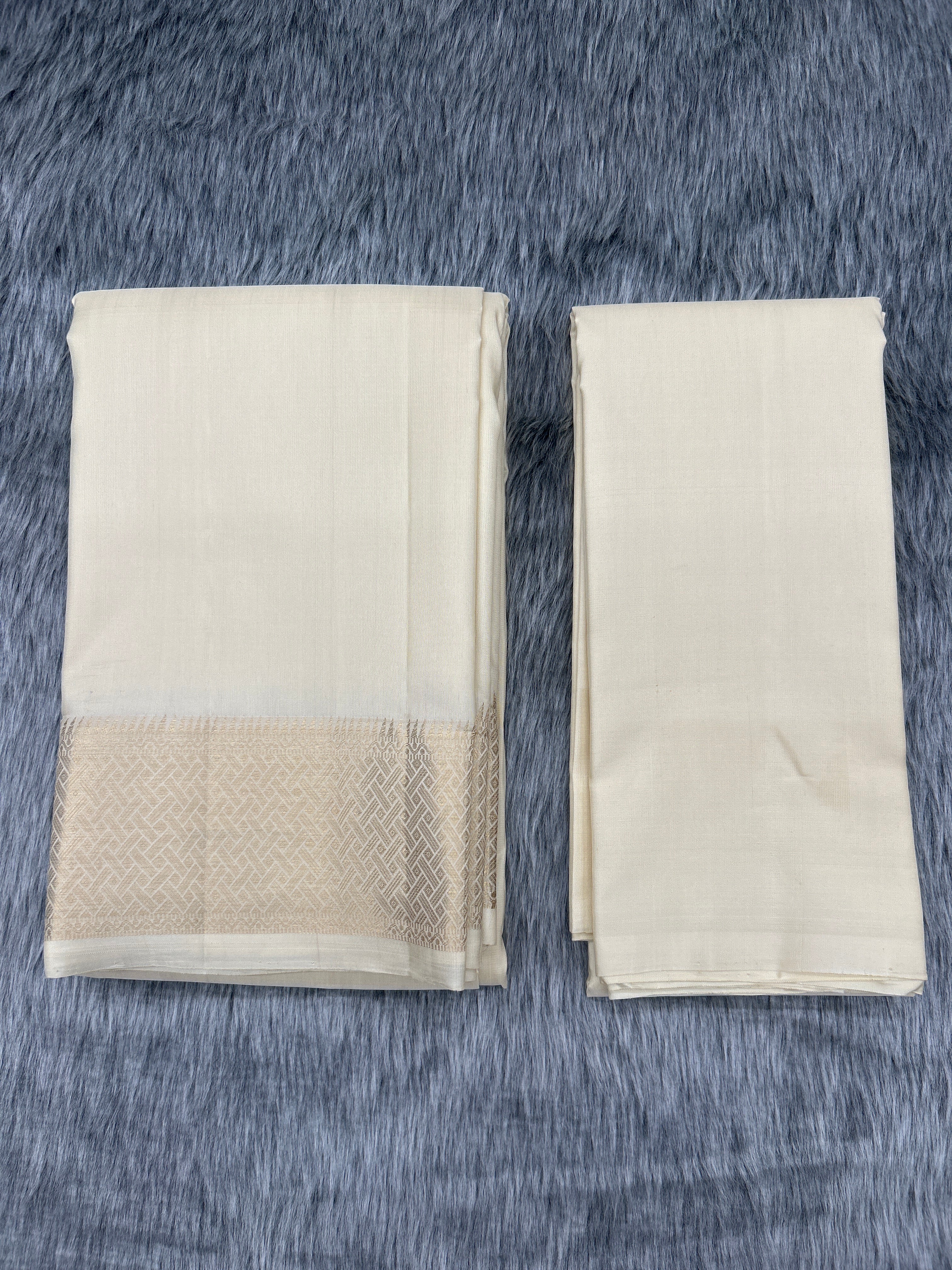 Pearl White Handloom Dhoti,Kanduva & Shirt/Kurta piece (3 pc Set)