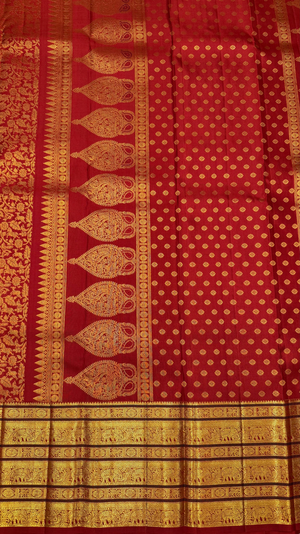 Bright Rust Kanjeevaram silk Saree with Vanam Singaram and (Varisapet / Meena) Border