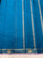 Metallic Blue Vintage Kanjeevaram Saree with a Checks Border & Lavender Edge Border