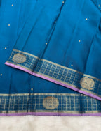 Metallic Blue Vintage Kanjeevaram Saree with a Checks Border & Lavender Edge Border