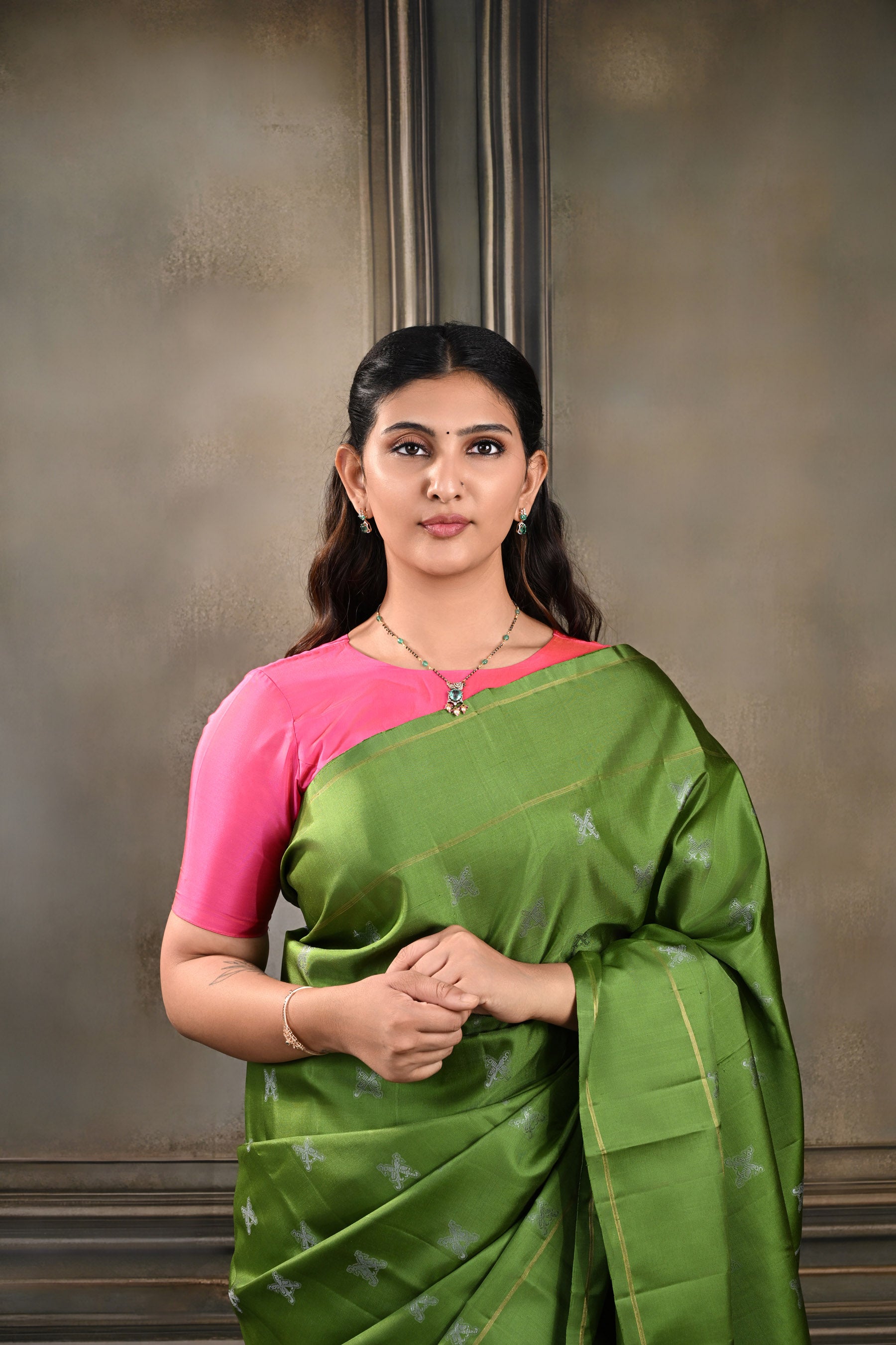 Leaf Green No Zari Vintage Kanjeevaram Saree