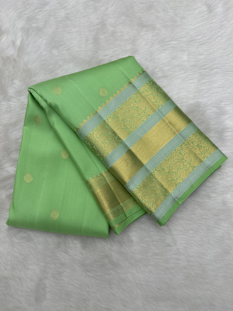 Light Mint Vintage Kanjeevaram Silk Saree with Meena Border