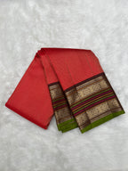 Chilli Red Vintage Kanjeevaram Saree with Crossectional lines & Rich Meena Border