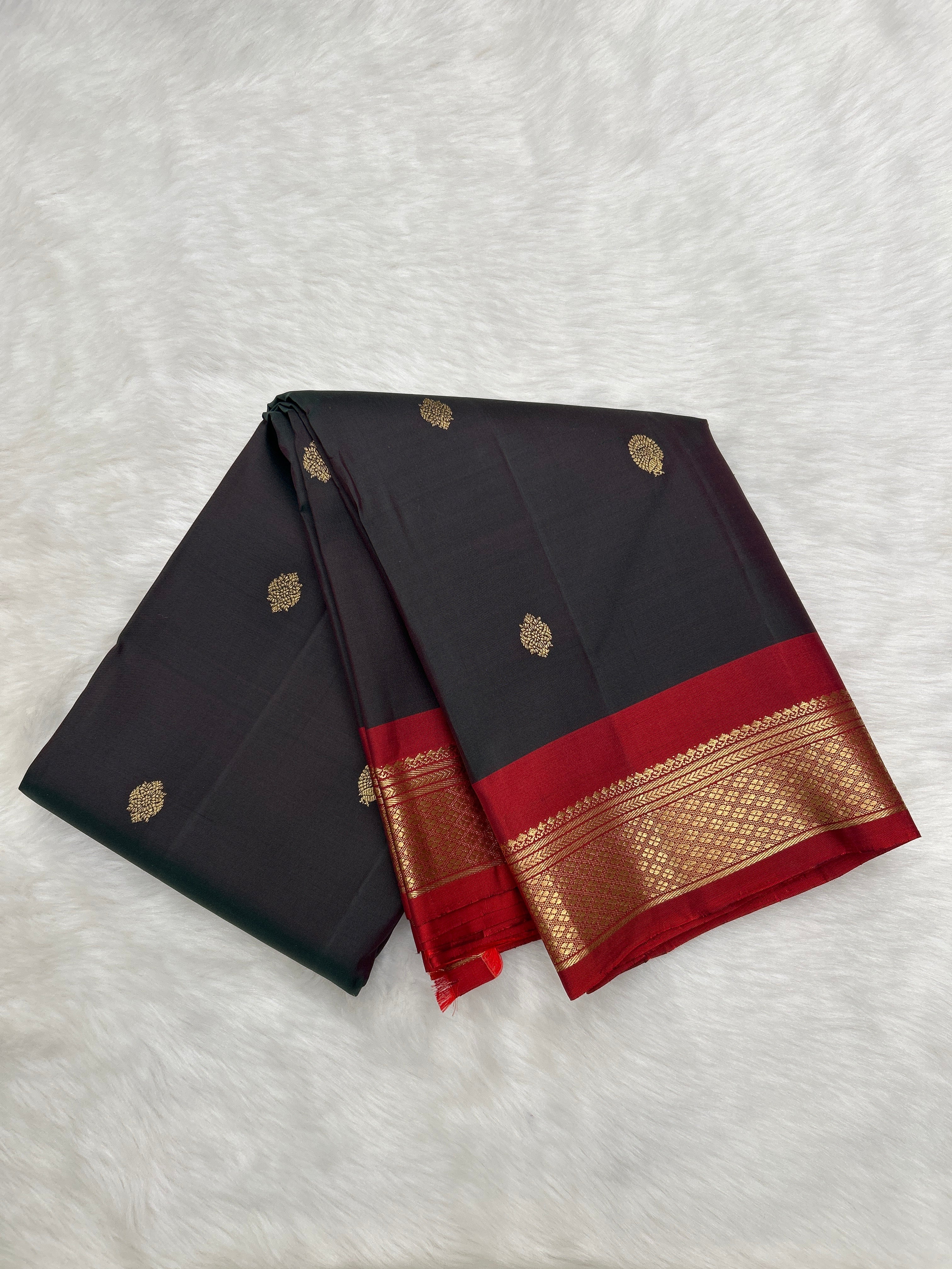 Brown Vintage Kanjeevaram Silk Saree with Red Zari Border