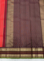 Chilli Red Vintage Kanjeevaram Saree with Crossectional lines & Rich Meena Border