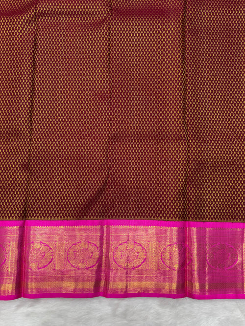 Brown & Pink Korvai Vintage Kanjeevaram Saree with All Over Rain Drop Design