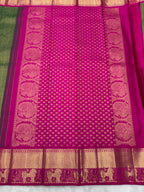 Zari Pack Green & Pink Korvai Vintage Kanjeevaram Saree with All Over Rain Drop Design