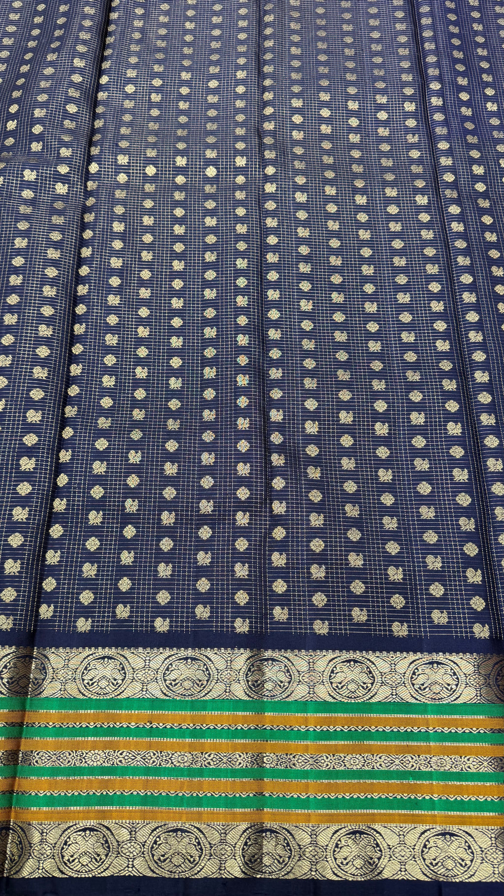 Navy Blue Vintage Kanjeevaram silk Saree with Oosi Checks and (Varisapet / Meena) Border