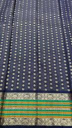 Navy Blue Vintage Kanjeevaram silk Saree with Oosi Checks and (Varisapet / Meena) Border