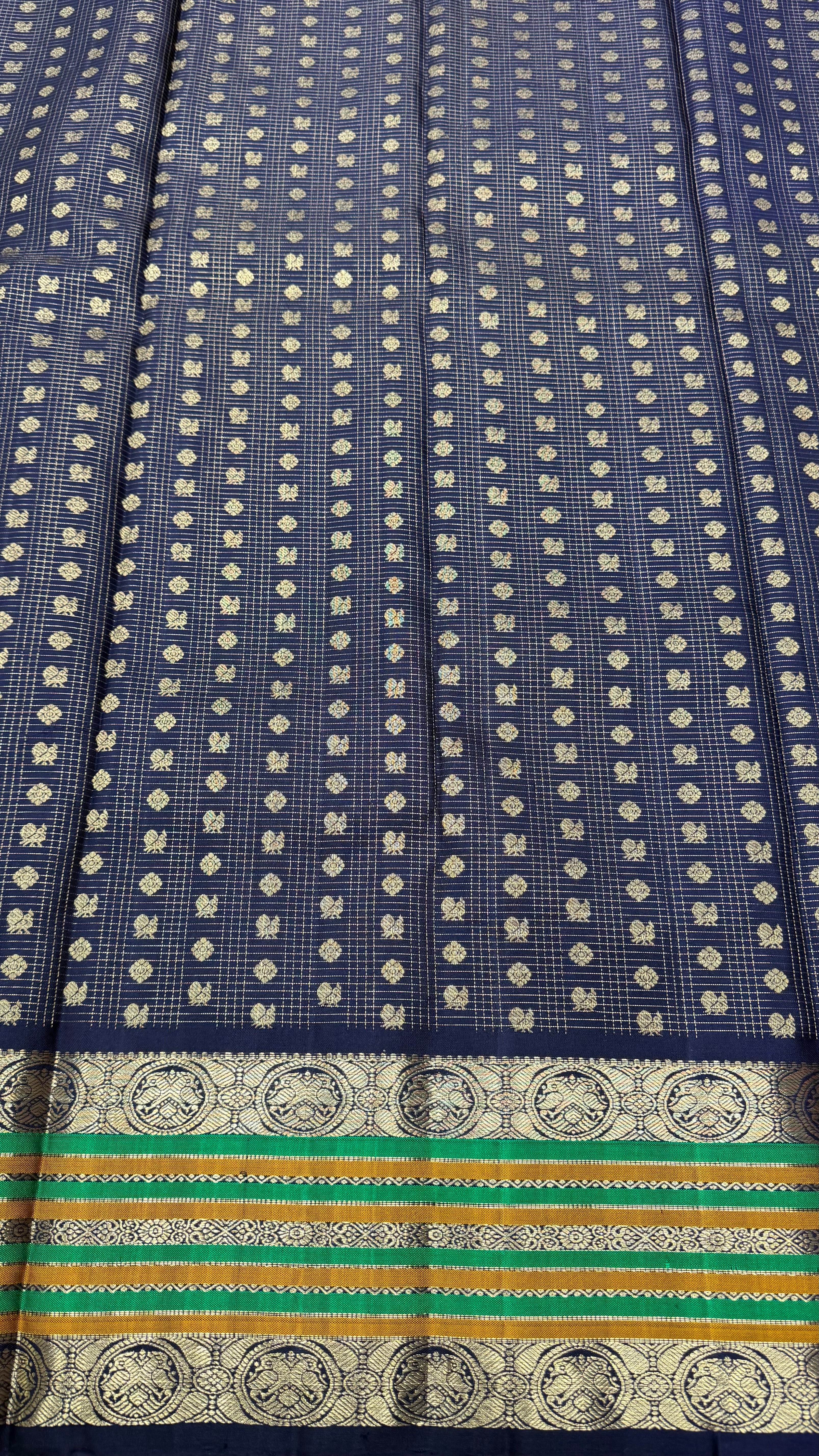 Navy Blue Vintage Kanjeevaram silk Saree with Oosi Checks and (Varisapet / Meena) Border