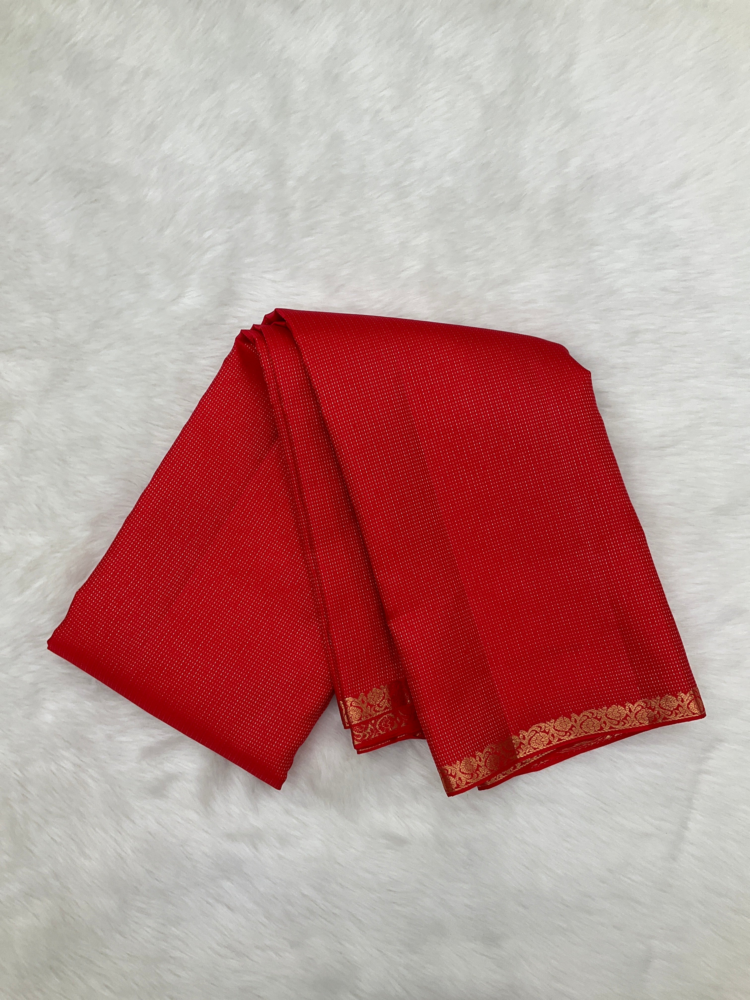 Chilli Red Kanjeevaram Saree with Nakshatra (zari dots) & Small border