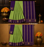 Earthy Olive Green Vintage Kanjeevaram Saree with a Contrast Wine Checks Border