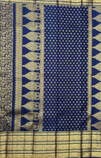 Dark Navy Blue Kanjeevaram silk Saree with Vanam Singaram and (Varisapet / Meena) Border
