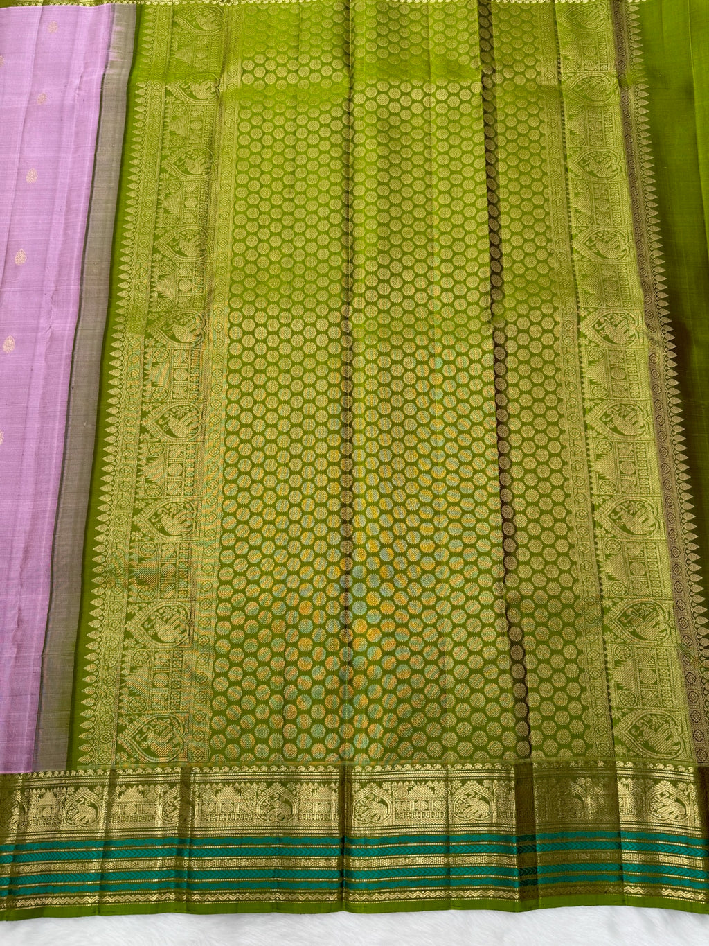 Onion Pink Vintage Kanjeevaram Saree with Green Meena Border