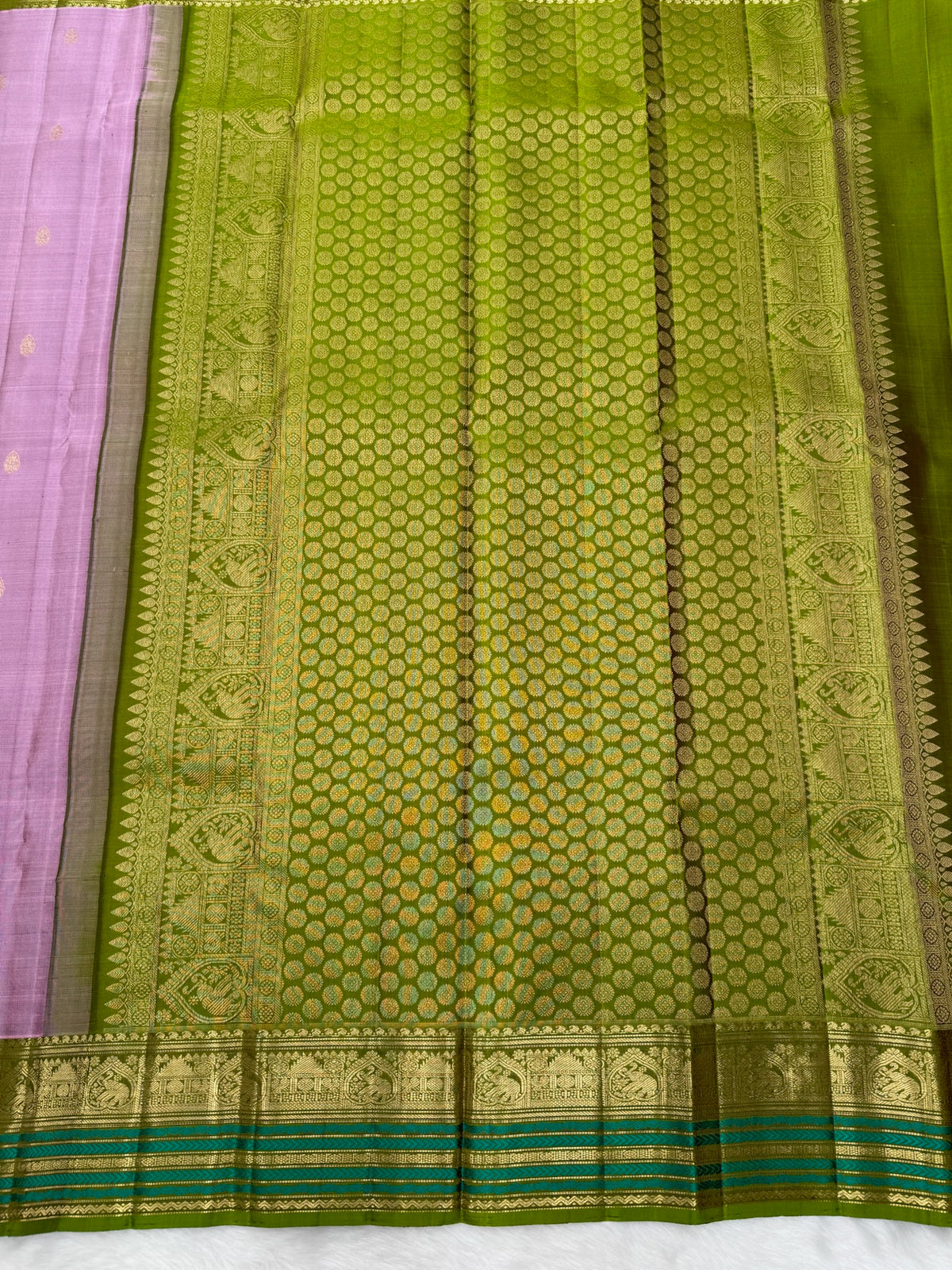 Onion Pink Vintage Kanjeevaram Saree with Green Meena Border