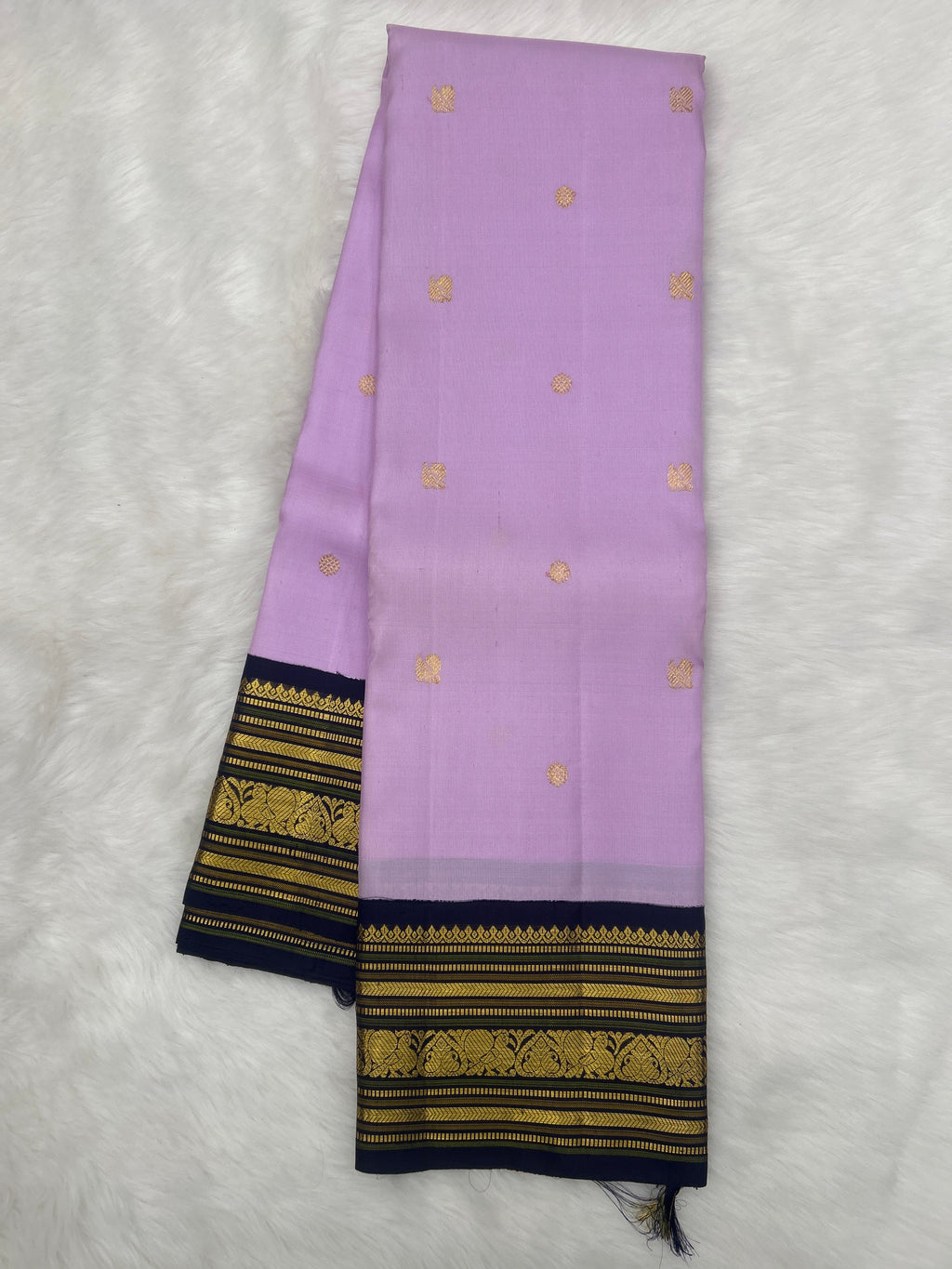 Lavender Kanjeevaram Silk Saree with Navy Blue Korvai Border