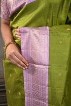 Parrot Green Korvai Vintage Kanjeevaram Saree with Lilac Border