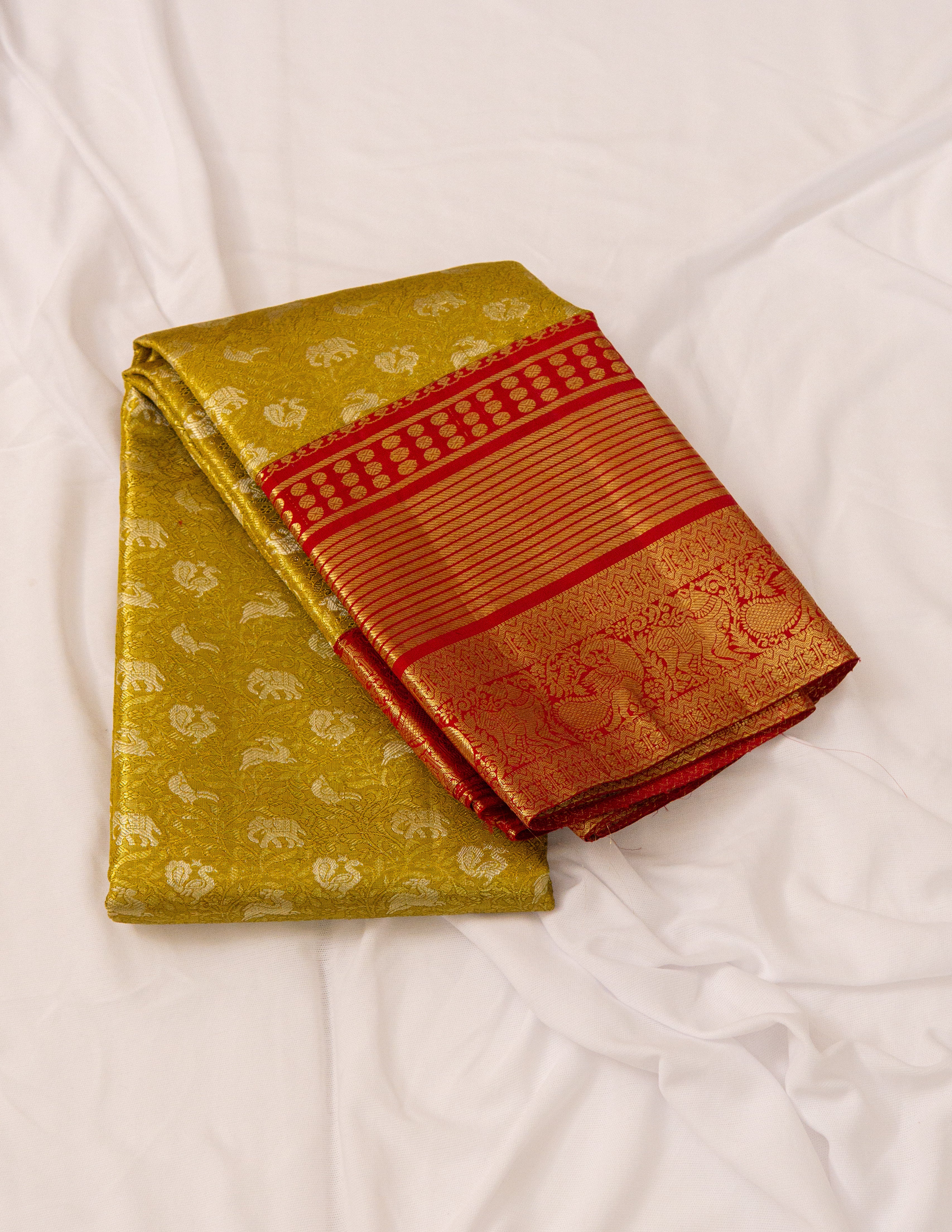 Gold & Red Korvai Kanjeevaram saree with Shikargah Brocade
