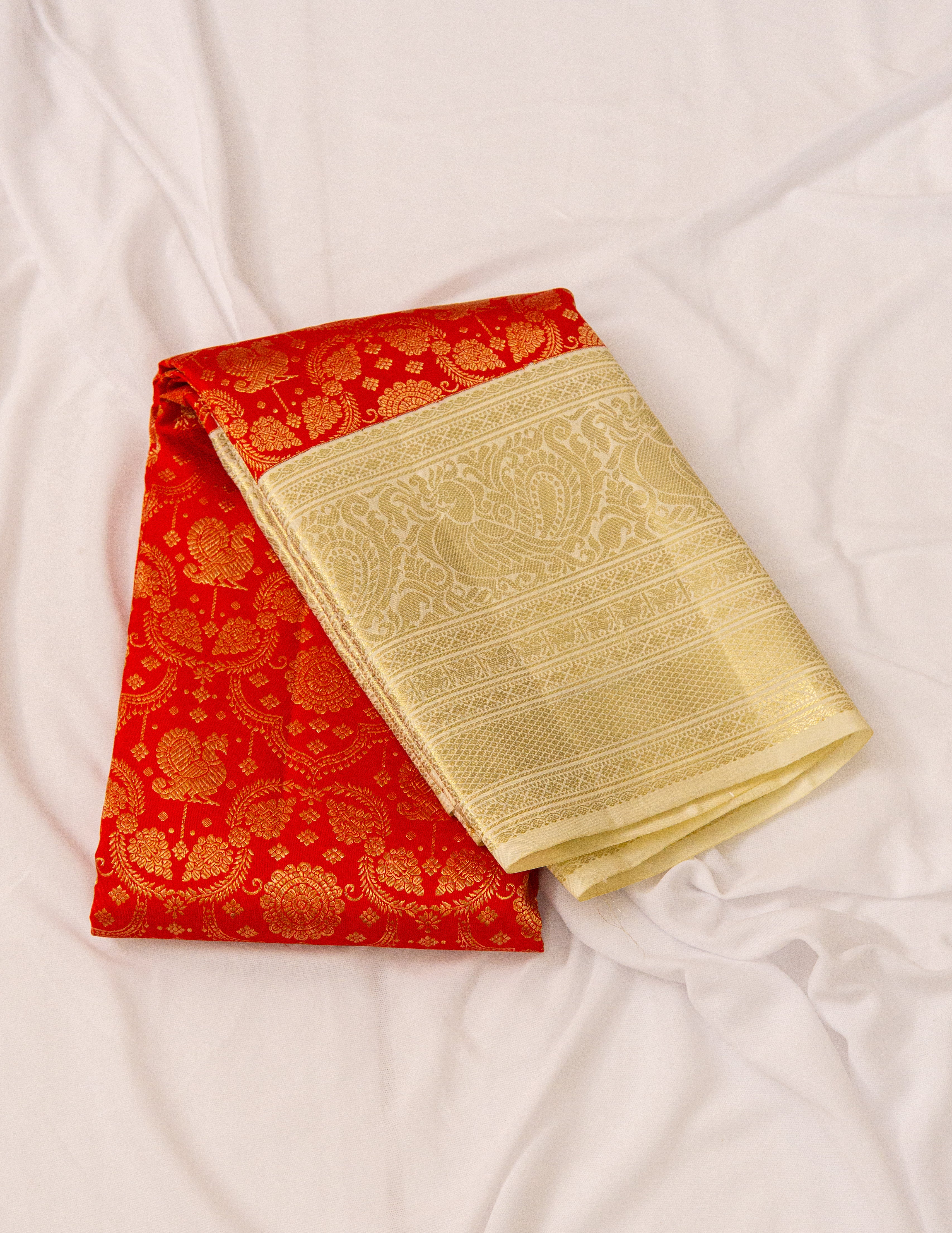 Red & Ivory Koravai Brocade Kanjeevaram Saree