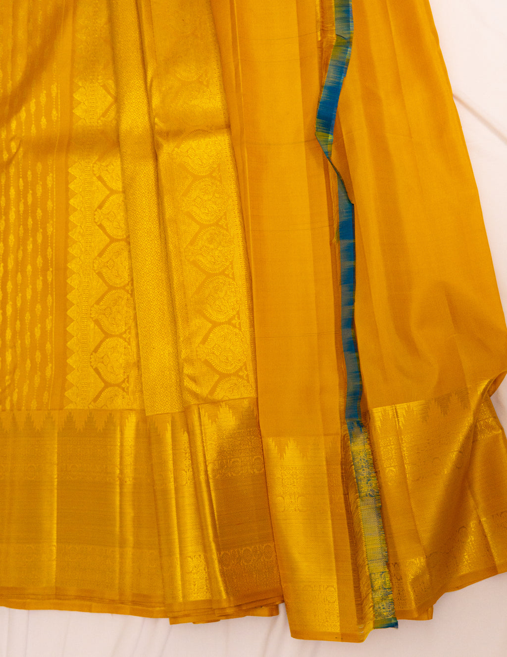 Yellow Kanjeevaram Vintage Saree with Temple Border