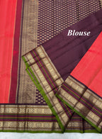 Chilli Red Vintage Kanjeevaram Saree with Crossectional lines & Rich Meena Border
