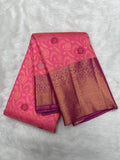 Pink Kanjeevaram silk saree with Brocade and Meena buttas