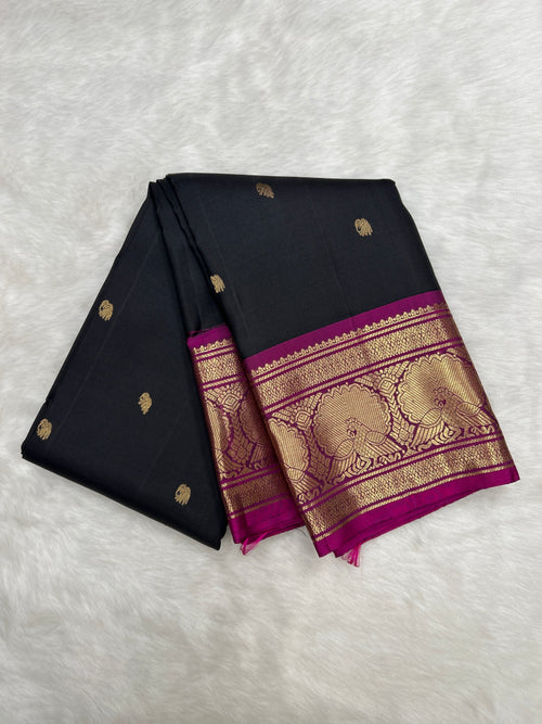 Black & Pink Korvai Vintage Kanjeevaram Saree [Recreation]