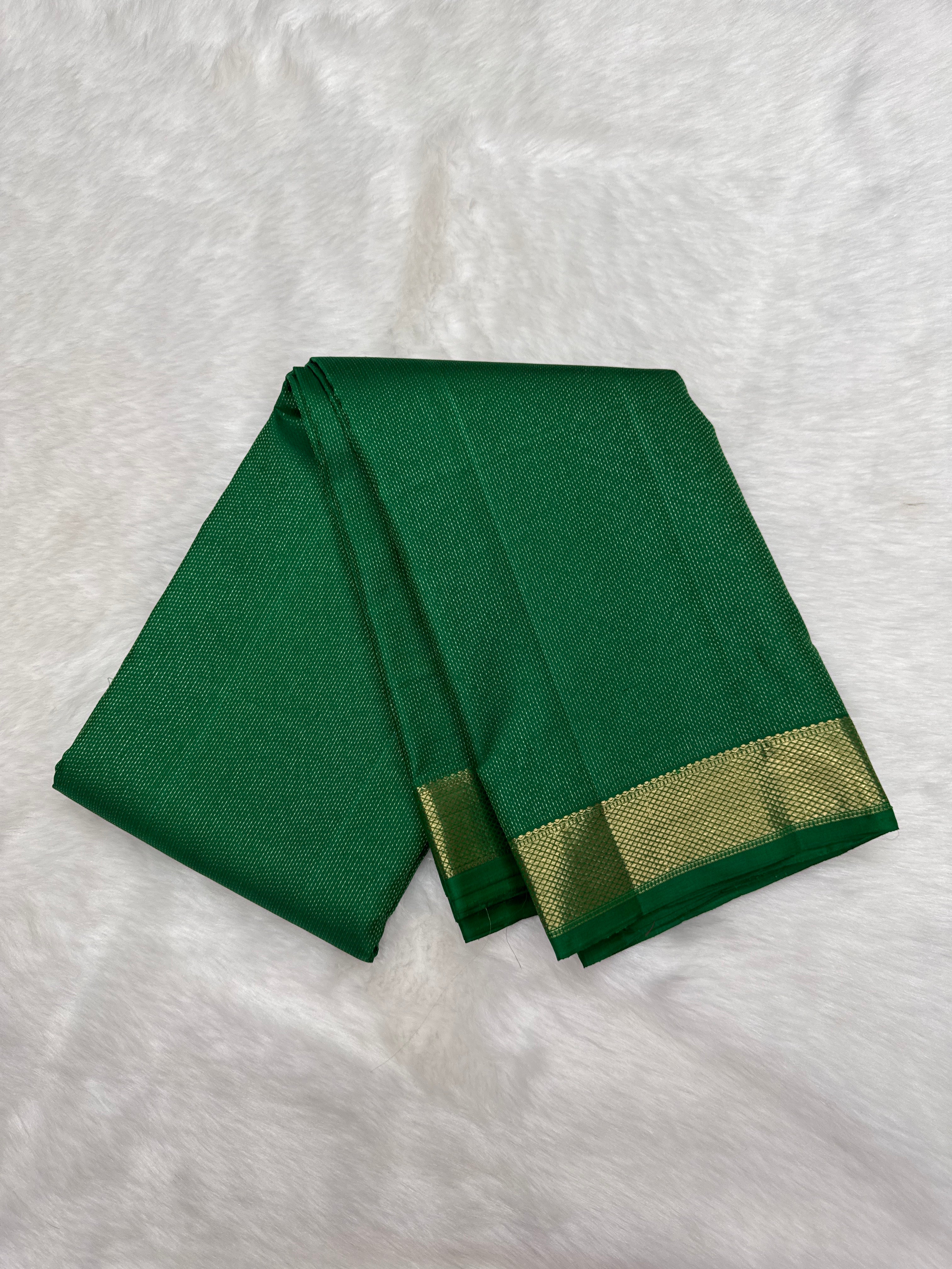 Green Vintage Kanjeevaram Silk Saree with Nakshatra like Zari Dots on Body