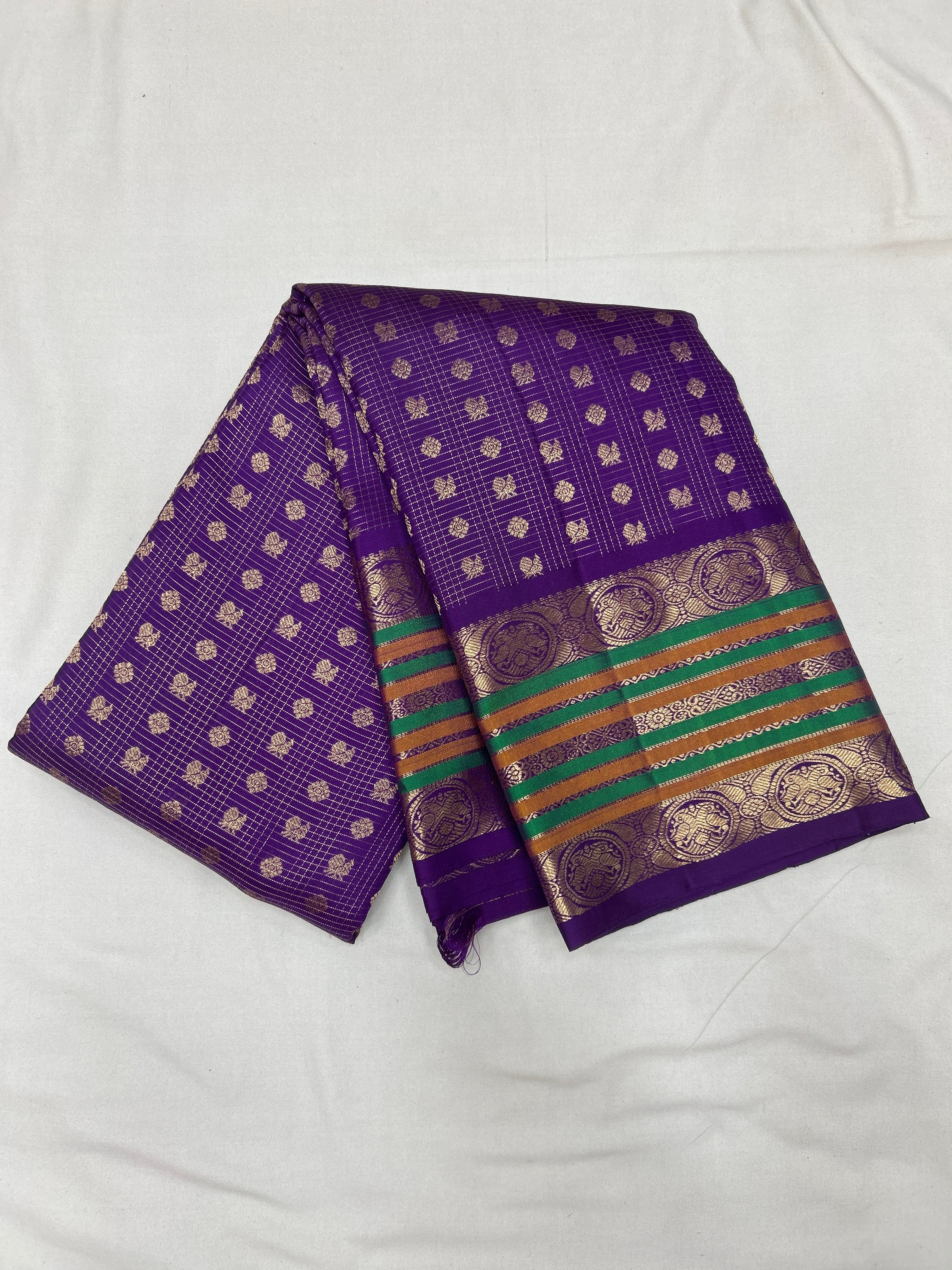 Dark Magenta Vintage Kanjeevaram silk saree with Oosi Checks and (Varisapet / Meena) Border