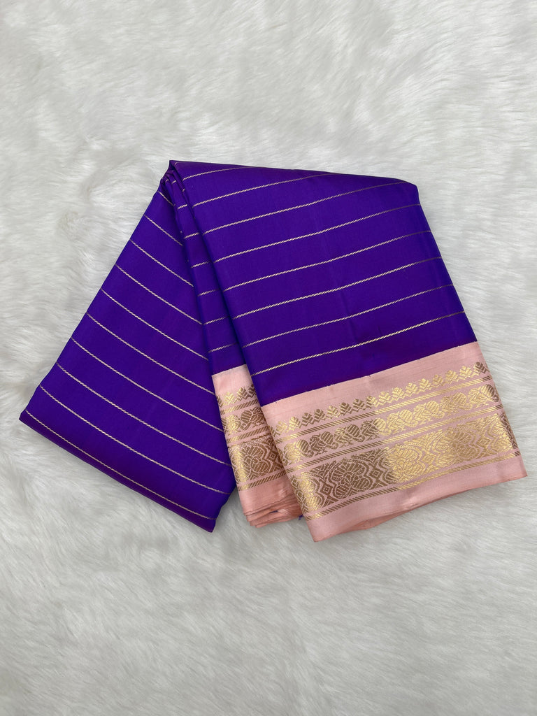 28yr Old Vintage Kanjeevaram Saree in Purple & Baby Pink with a Korvai Thapet Border [Recreation]