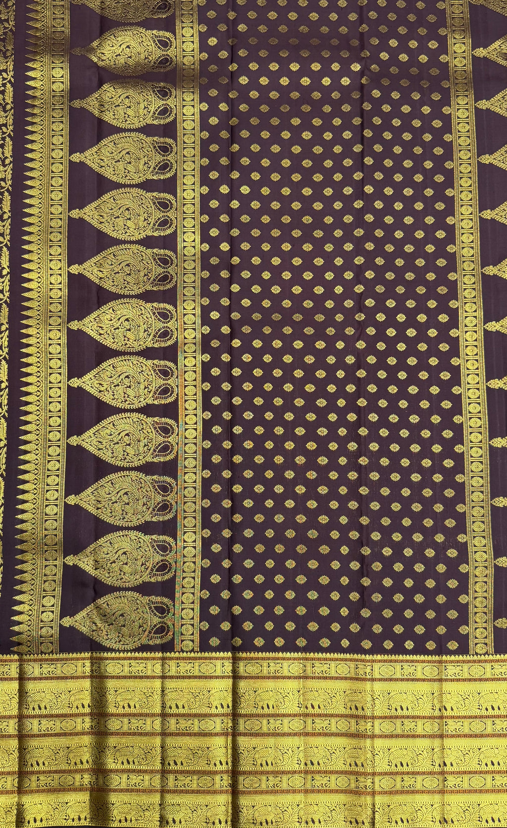 Rich Maroon Kanjeevaram silk Saree with Vanam Singaram and (Varisapet / Meena) Border