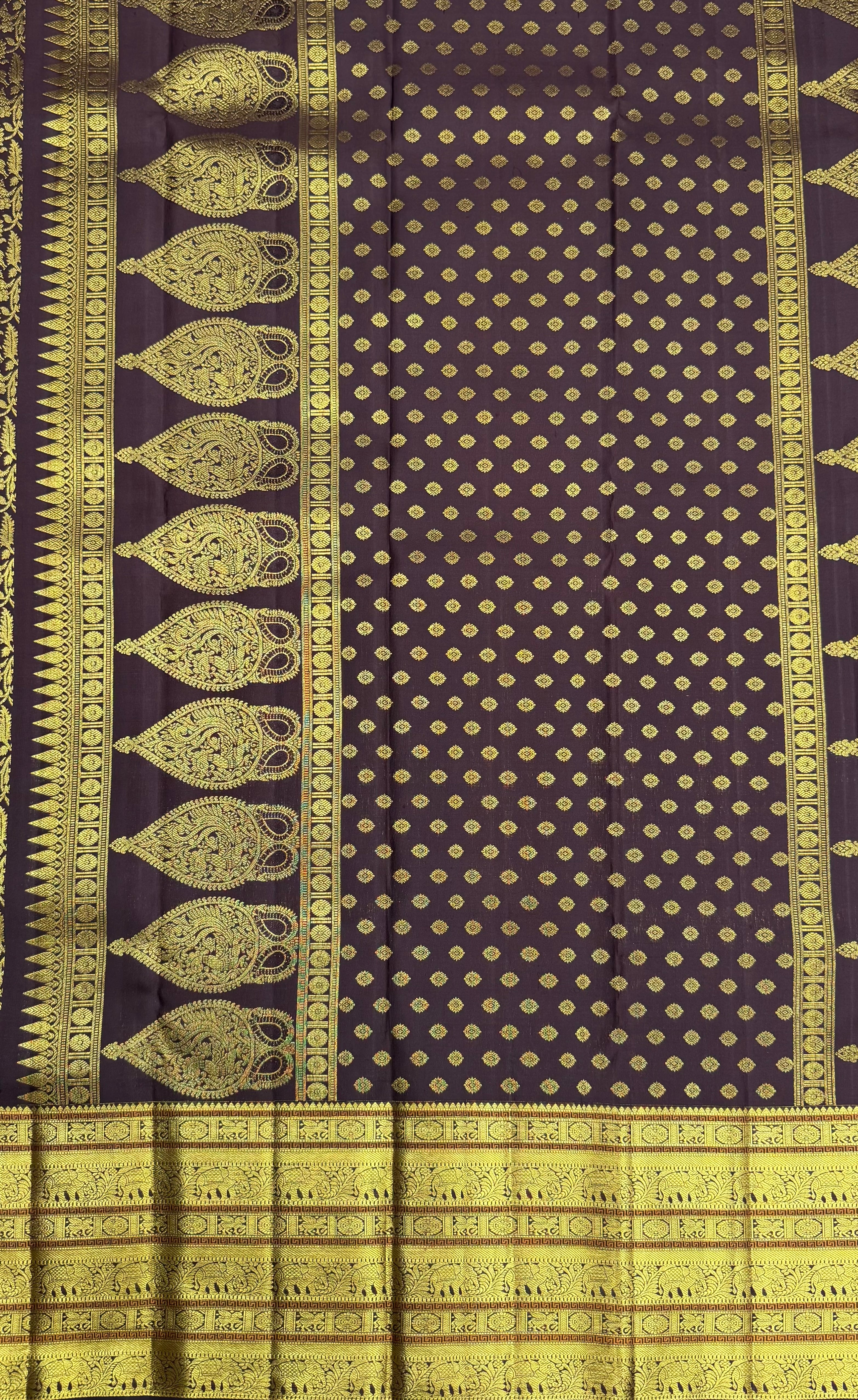 Rich Maroon Kanjeevaram silk Saree with Vanam Singaram and (Varisapet / Meena) Border