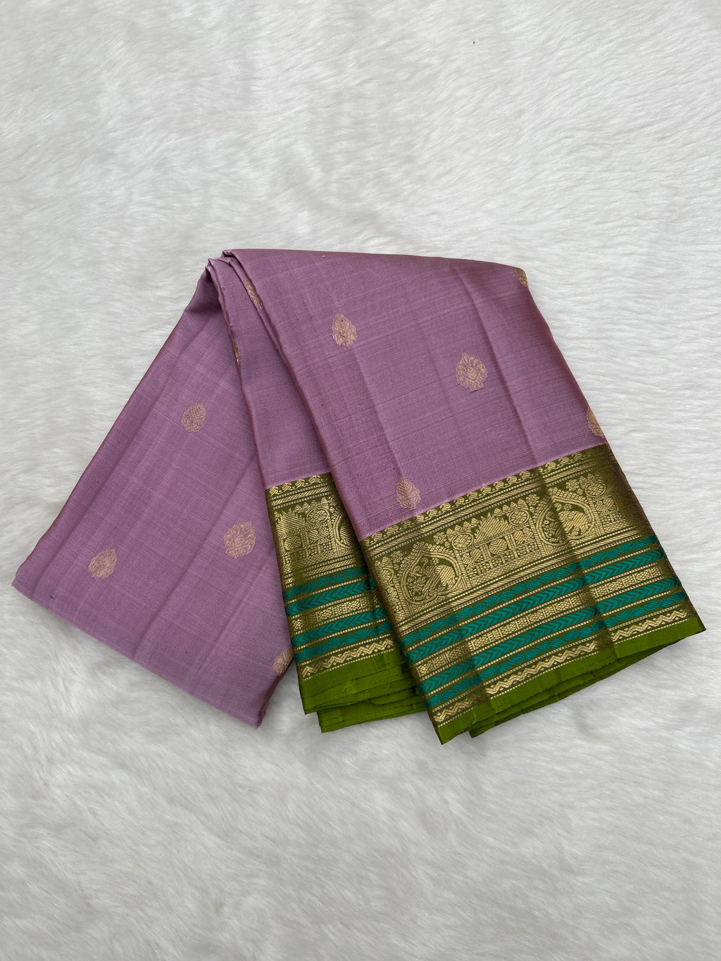 Onion Pink Vintage Kanjeevaram Saree with Green Meena Border