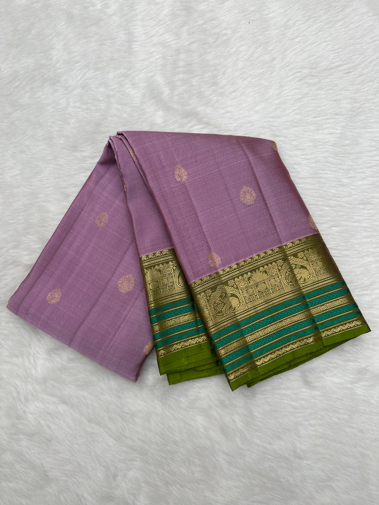 Onion Pink Vintage Kanjeevaram Saree with Green Meena Border