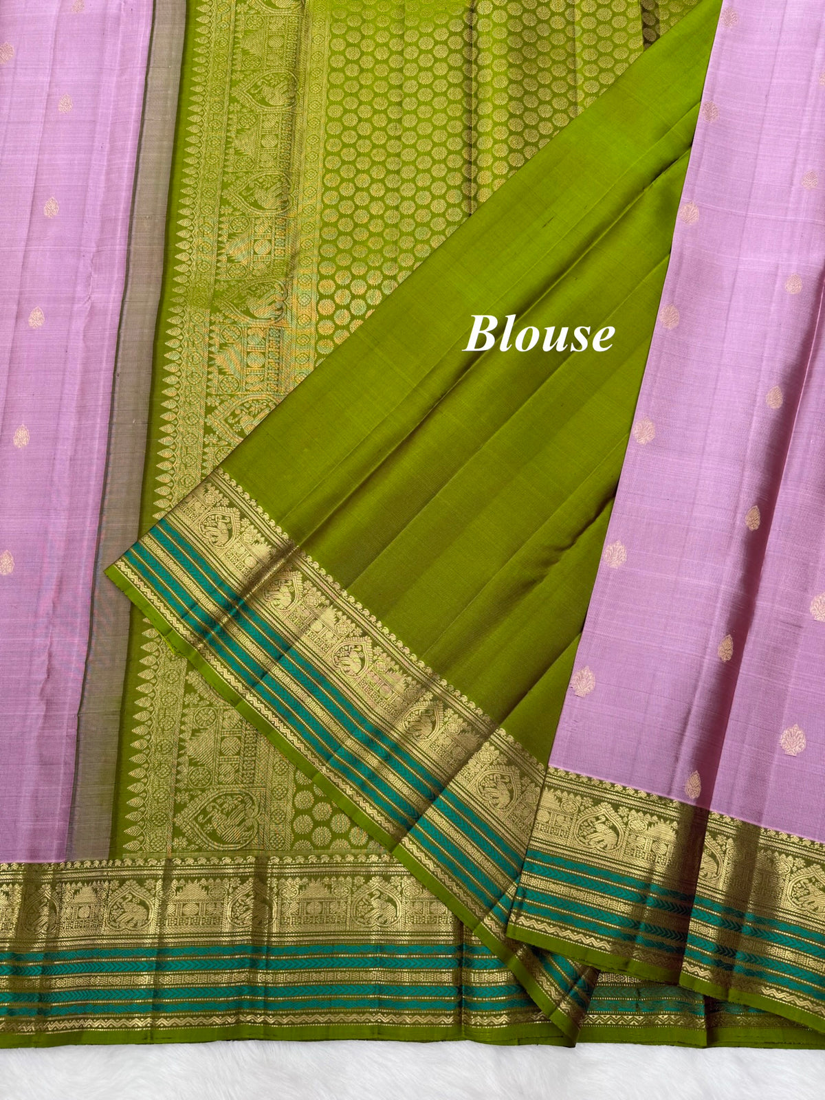 Onion Pink Vintage Kanjeevaram Saree with Green Meena Border