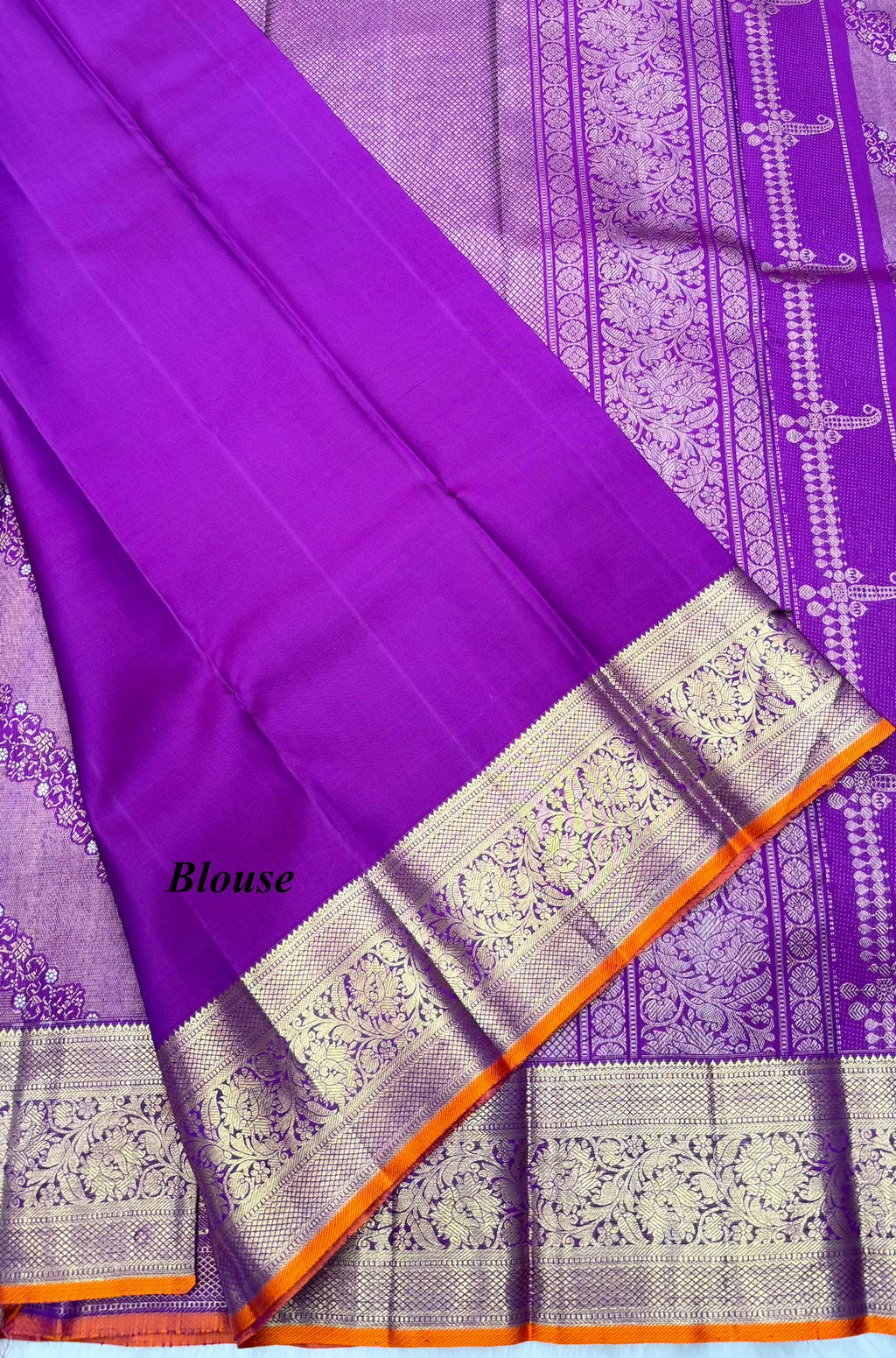 Purple Kanjeevaram Silk saree with Fine Oosi & Cross Kalanjali design
