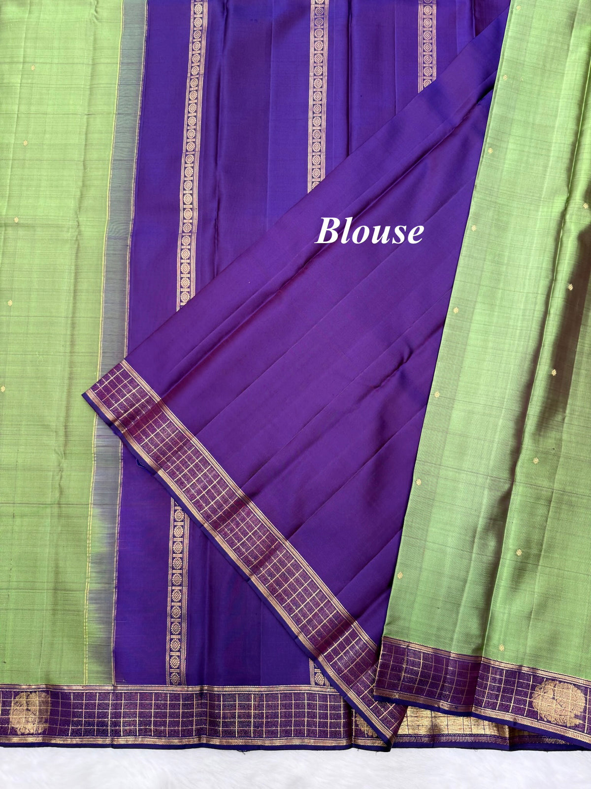 Earthy Olive Green Vintage Kanjeevaram Saree with a Contrast Wine Checks Border