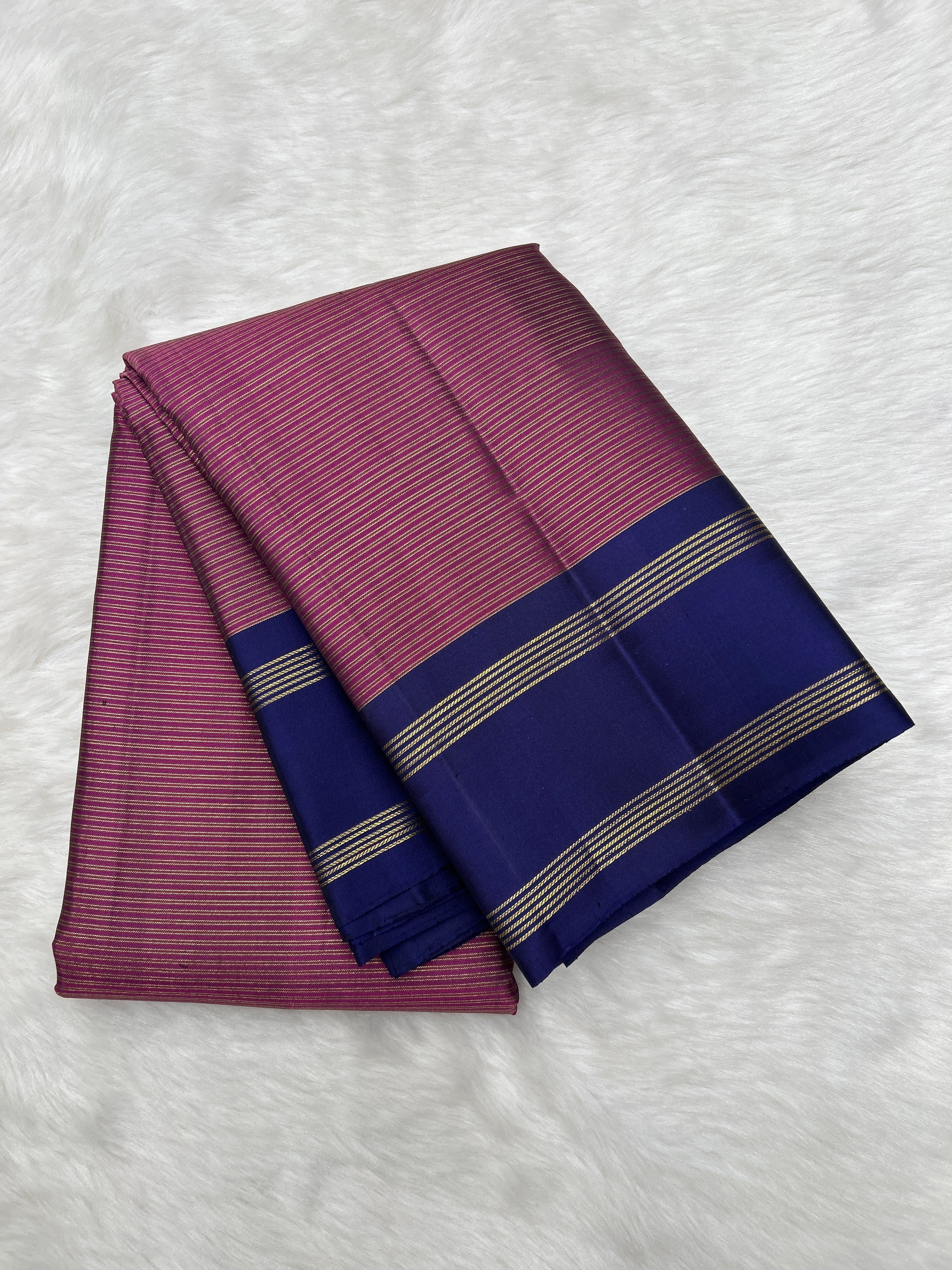 Magenta Purple Vintage Vairaoosi Kanjeevaram Saree with Royal Blue Gap Border