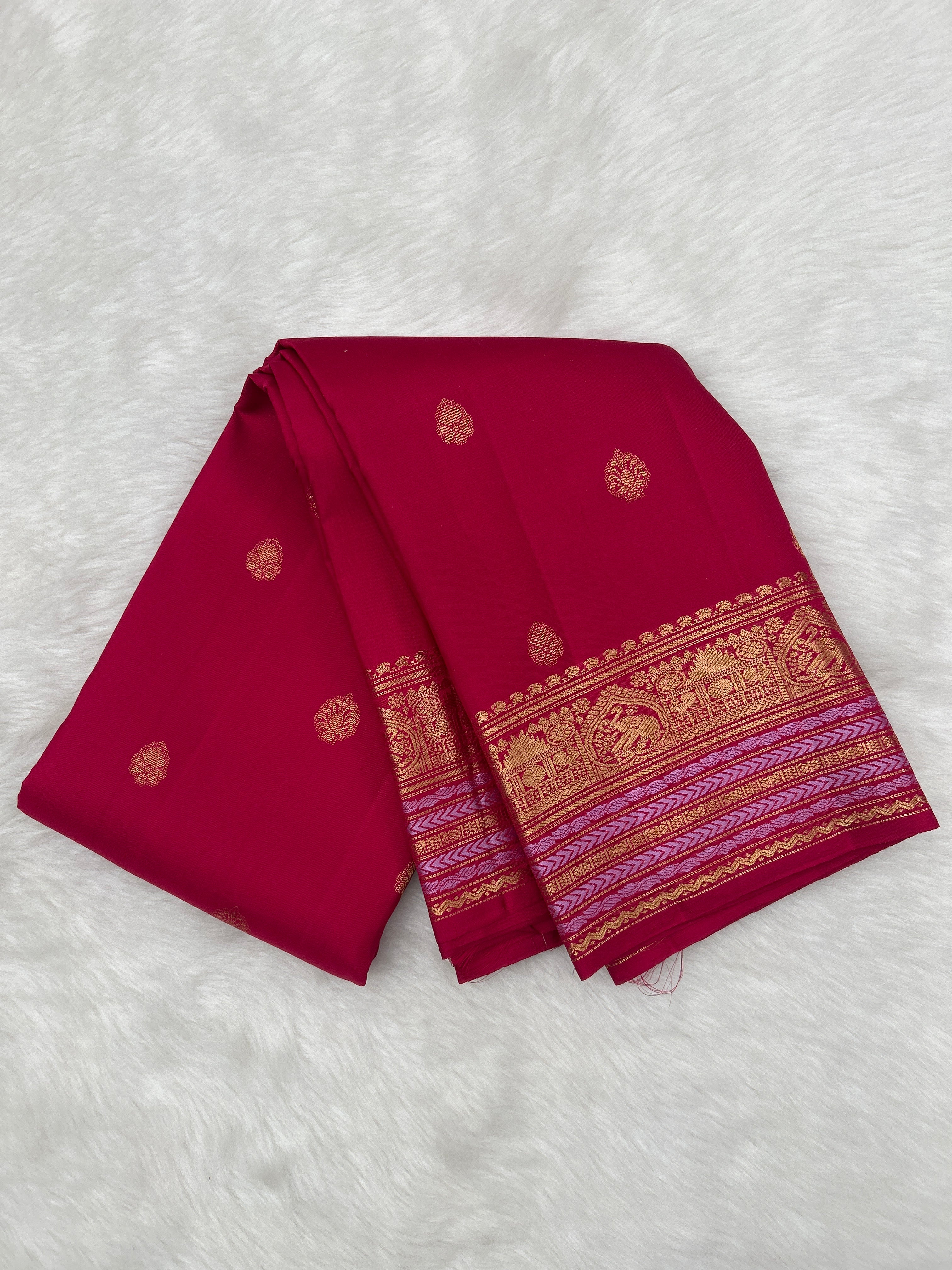Raspberry pink with meena border Kanjeevaram Silk Saree