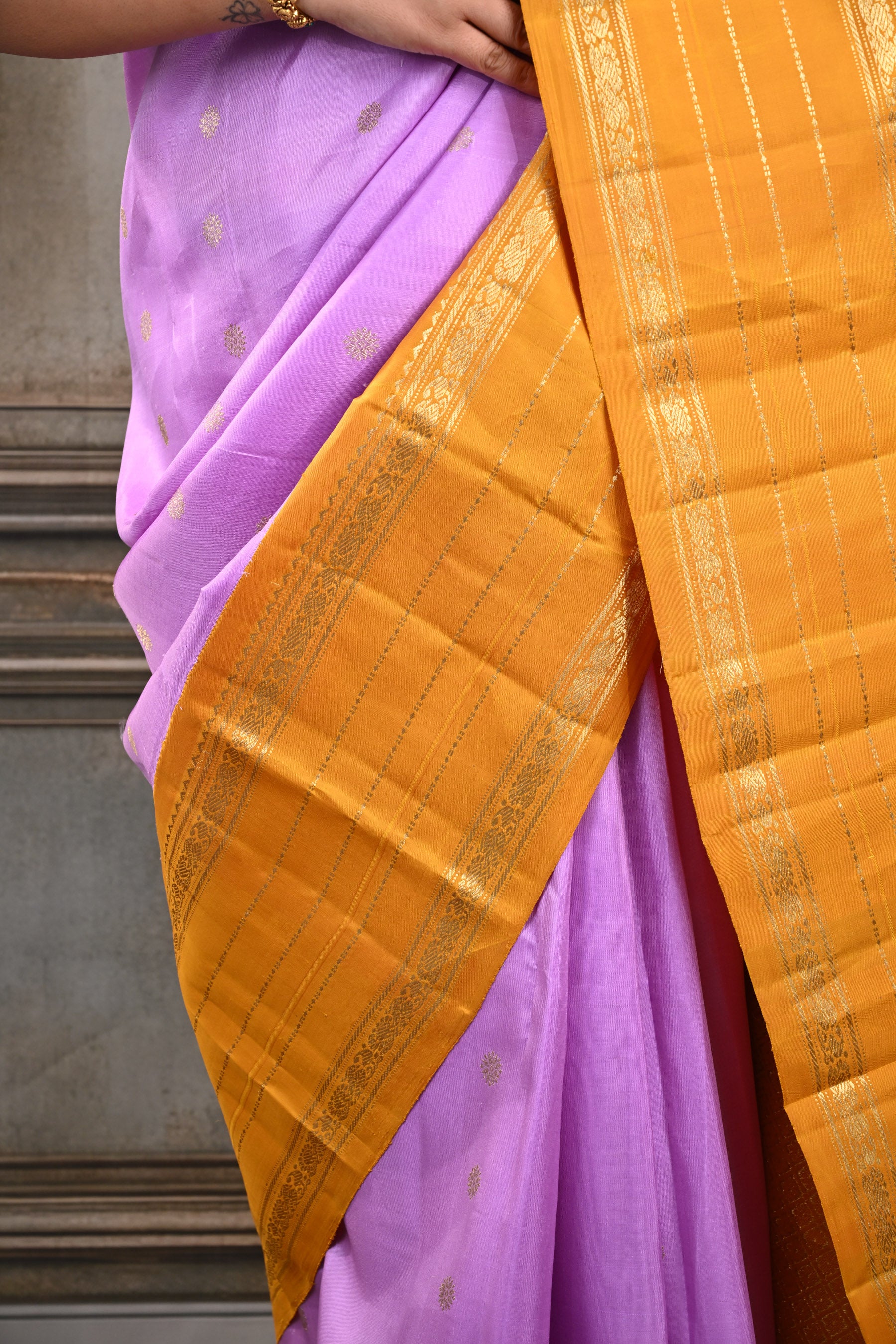 Lilac & Orange Korvai Vintage Kanjeevaram Saree