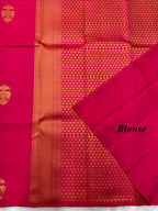 Pink & Red Dual Tone Borderless Kanjeevaram saree with Gandaberunda motif