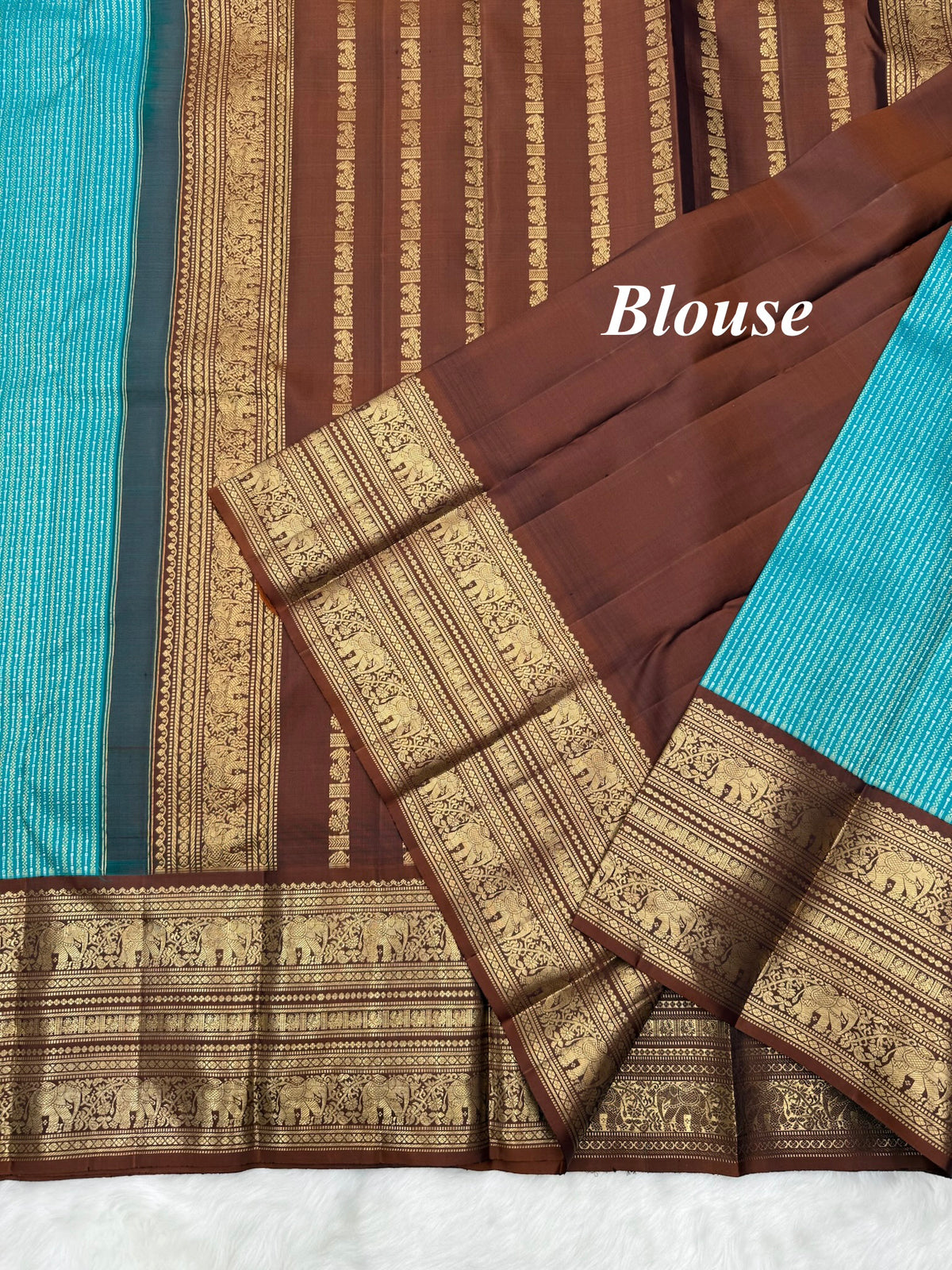 Blue & Brown Korvai Contemporary Kanjeevaram Saree