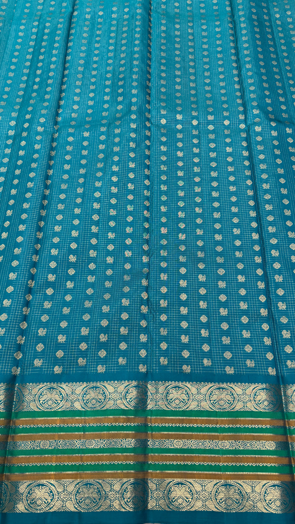 Rama Blue Vintage Kanjeevaram silk saree with Oosi Checks and (Varisapet / Meena) Border