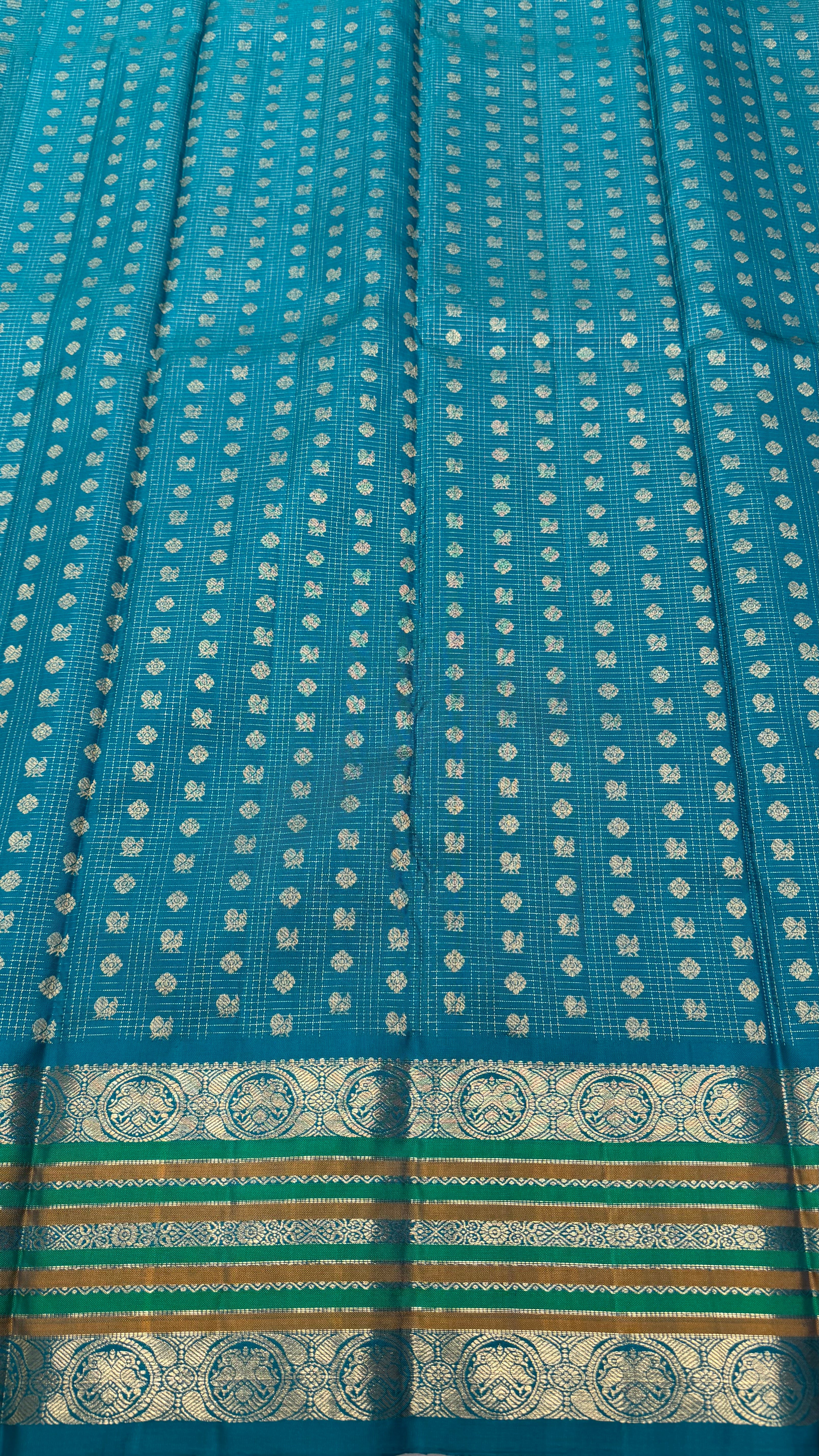Rama Blue Vintage Kanjeevaram silk saree with Oosi Checks and (Varisapet / Meena) Border