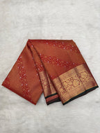 Red Kanjeevaram Saree with contrast Pink Pallu,Blouse & fine oosi,cross kalanjali design