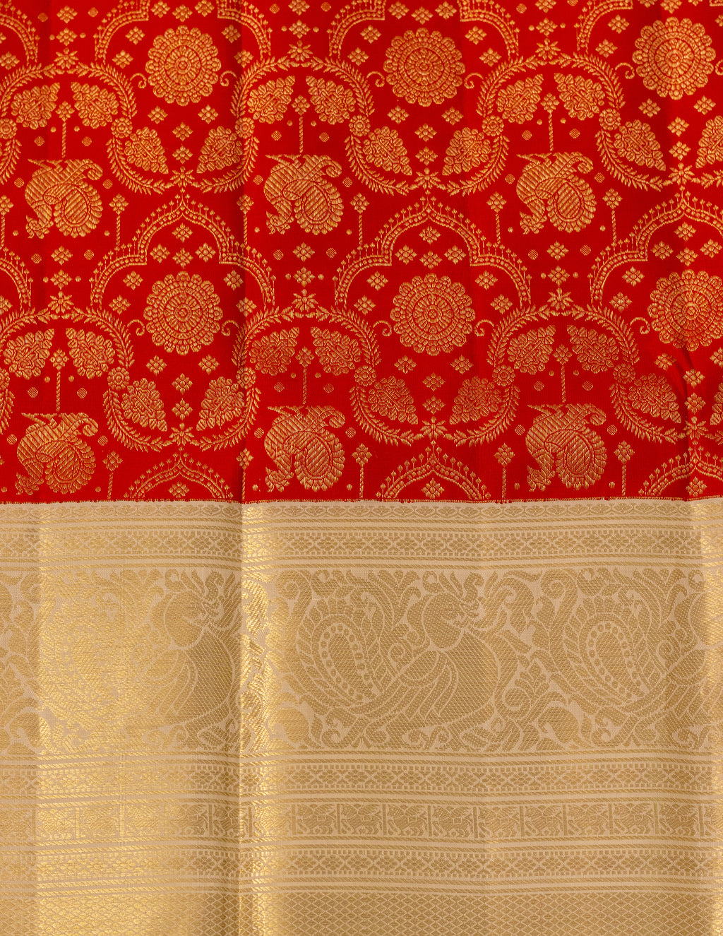 Red & Ivory Koravai Brocade Kanjeevaram Saree