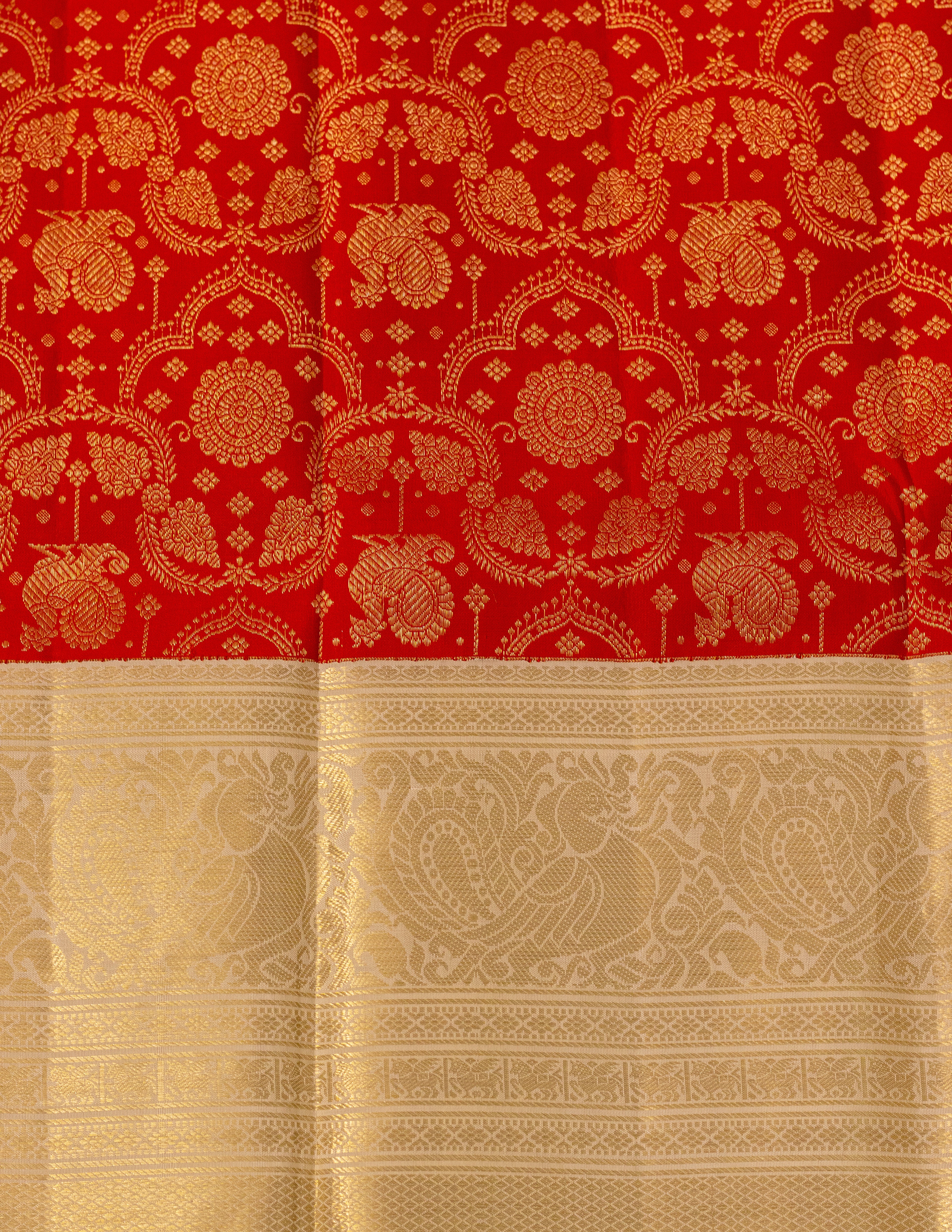 Red & Ivory Koravai Brocade Kanjeevaram Saree