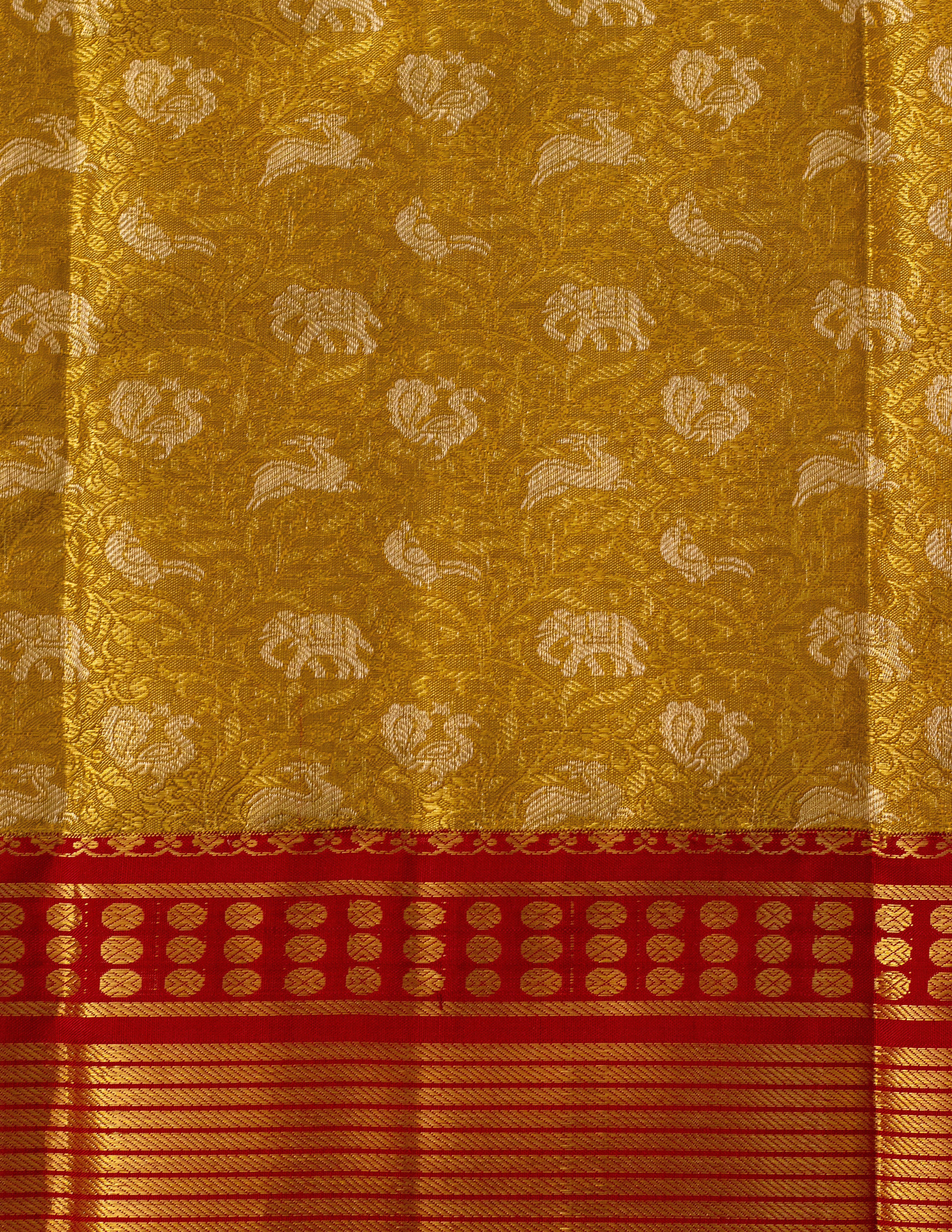 Gold & Red Korvai Kanjeevaram saree with Shikargah Brocade