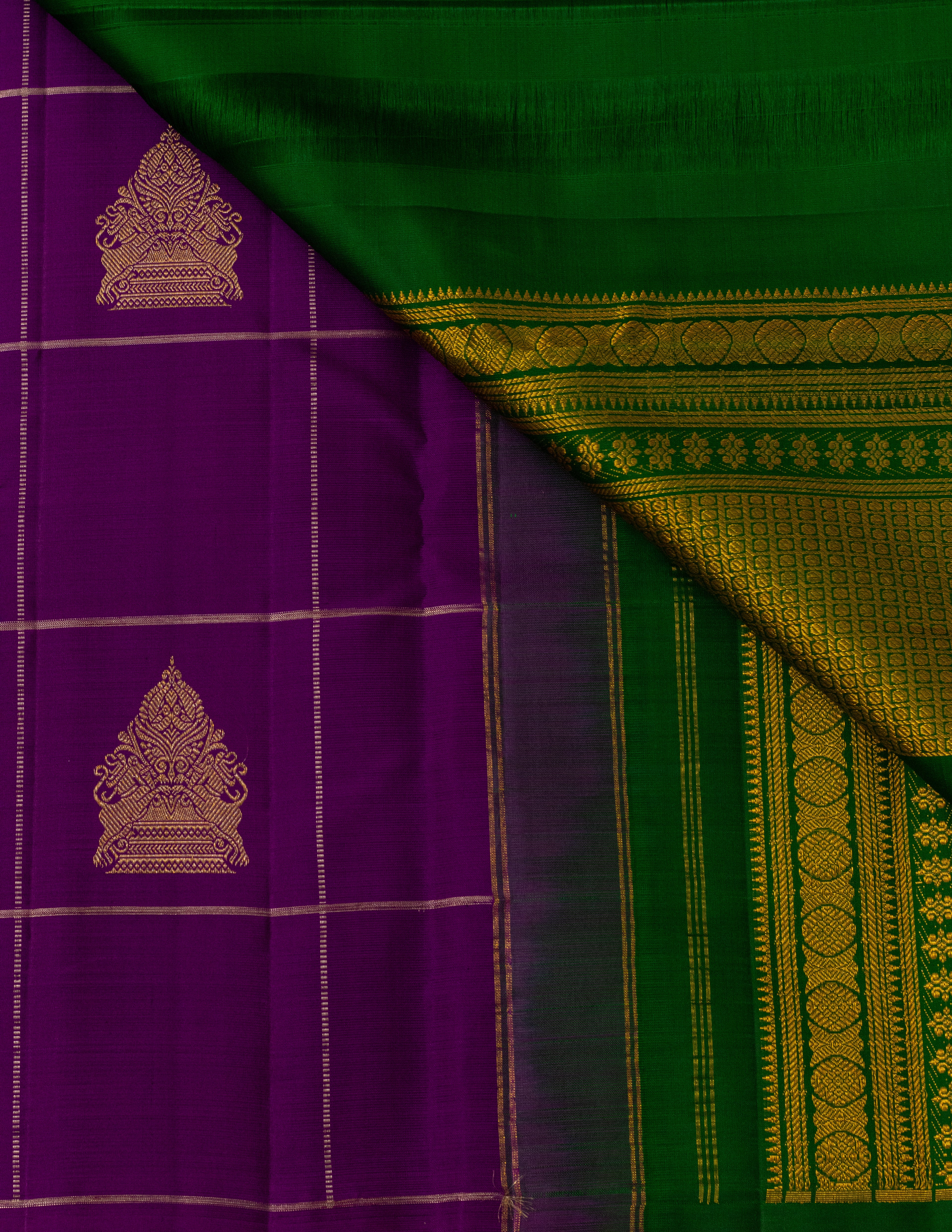 Borderless Kanjeevaram Saree with contrast Pallu & Blouse