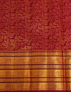 Cherry Red Kanjeevaram silk Saree with Vanam Singaram and (Varisapet / Meena) Border